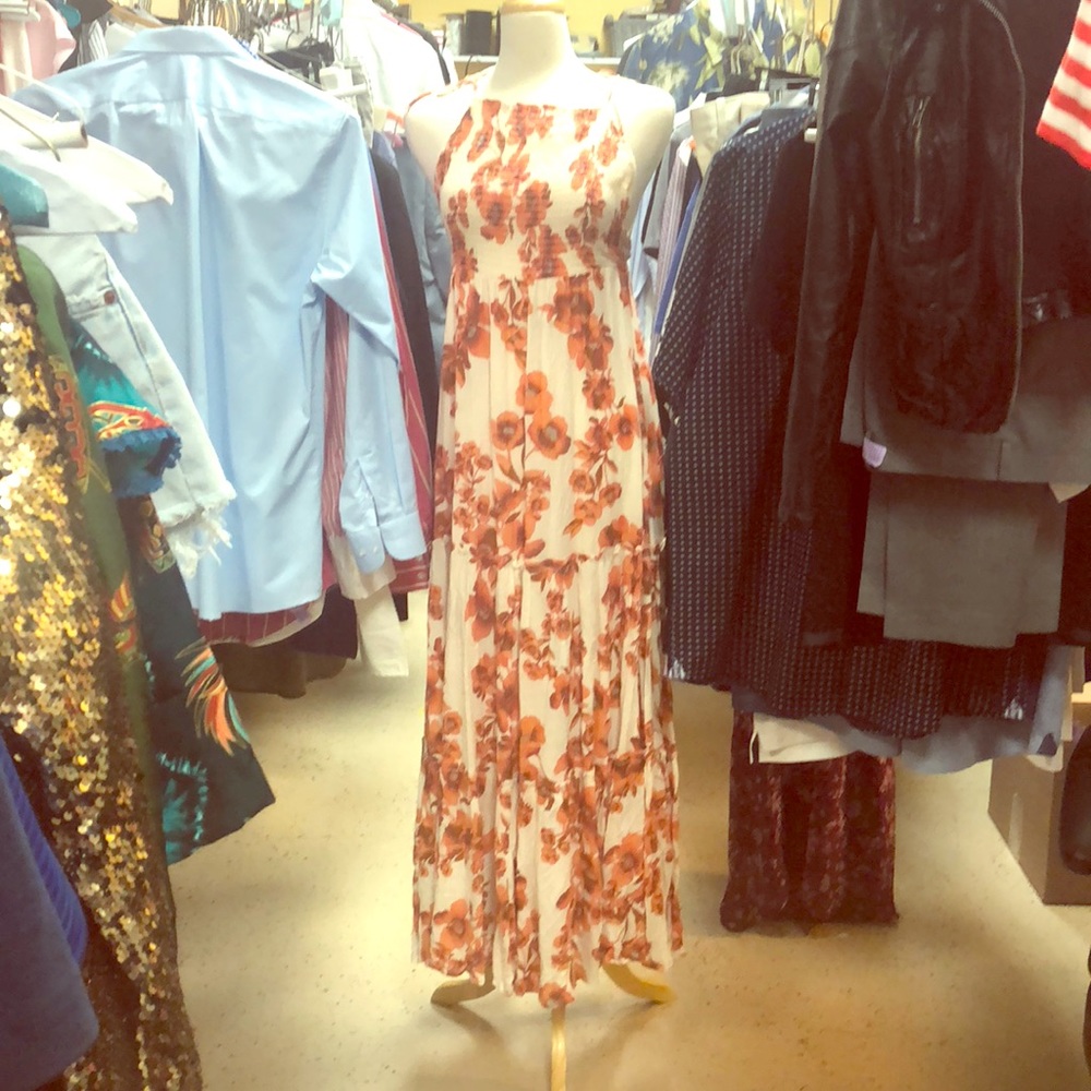 Free People maxi dress with spaghetti straps.
